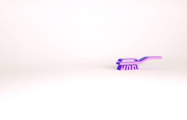 Beyaz arka planda izole edilmiş kedi ve köpek ikonu için mor saç fırçası. Hayvan kürkü için fırça. Hayvan aksesuarı. Minimalizm kavramı. 3d illüstrasyon 3B canlandırma