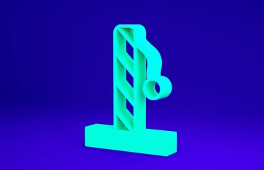 Mavi arka planda izole edilmiş oyuncak ikonu olan yeşil kedi tırmalama direği. Minimalizm kavramı. 3d illüstrasyon 3B canlandırma