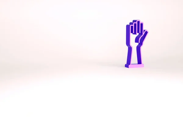 Icône Gants en caoutchouc violet isolé sur fond blanc. Signe de protection des mains en latex. Symbole d'équipement de nettoyage ménager. Concept de minimalisme. Illustration 3D rendu 3D — Photo