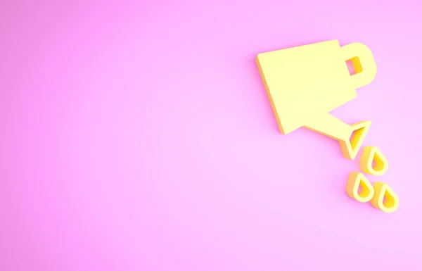 Icono de la lata de riego amarillo aislado sobre fondo rosa. Símbolo de riego. Concepto minimalista. 3D ilustración 3D render — Foto de Stock