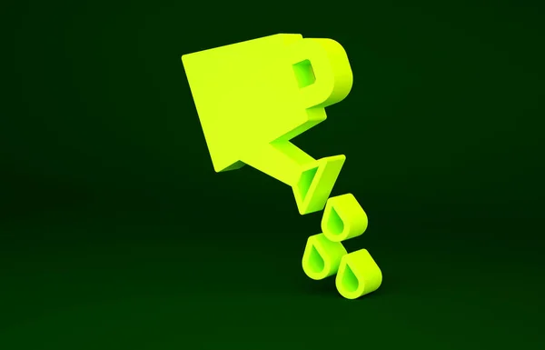 Gelbe Gießkanne Symbol isoliert auf grünem Hintergrund. Bewässerungssymbol. Minimalismus-Konzept. 3D Illustration 3D Renderer — Stockfoto