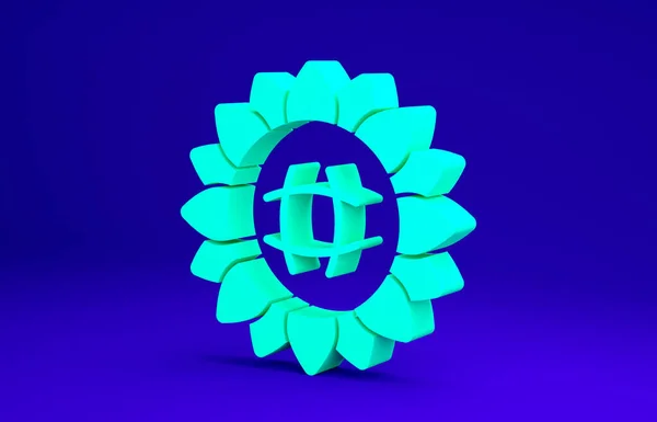Піктограма зеленого соняшника ізольована на синьому фоні. Концепція мінімалізму. 3D ілюстрація 3D рендеринга — стокове фото