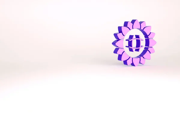 白を基調とした紫色のひまわりのアイコン。最小限の概念。3Dイラスト3Dレンダリング — ストック写真