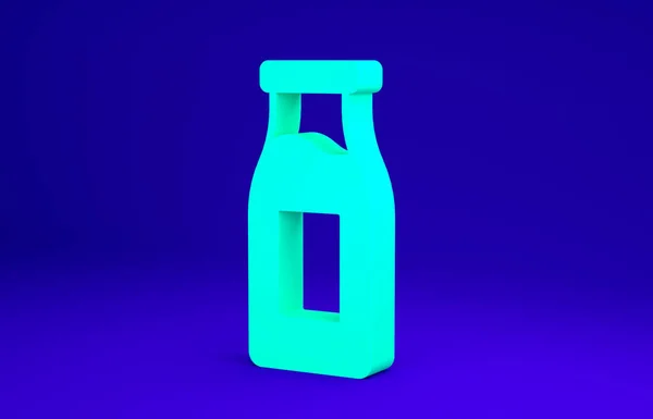 Verde Botella de vidrio cerrada con icono de la leche aislada sobre fondo azul. Concepto minimalista. 3D ilustración 3D render — Foto de Stock