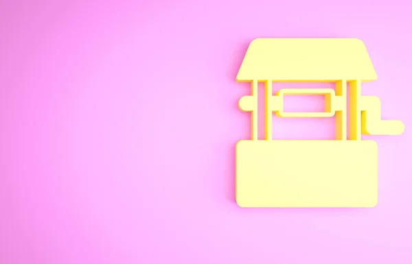 Yellow Well Symbol isoliert auf rosa Hintergrund. Minimalismus-Konzept. 3D Illustration 3D Renderer — Stockfoto