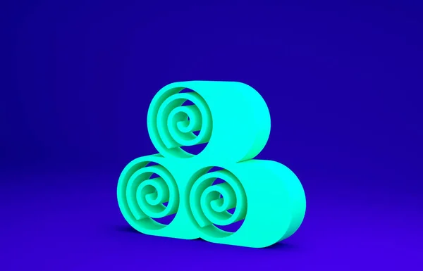 青い背景に隔離された干し草のアイコンの緑のロール。最小限の概念。3Dイラスト3Dレンダリング — ストック写真