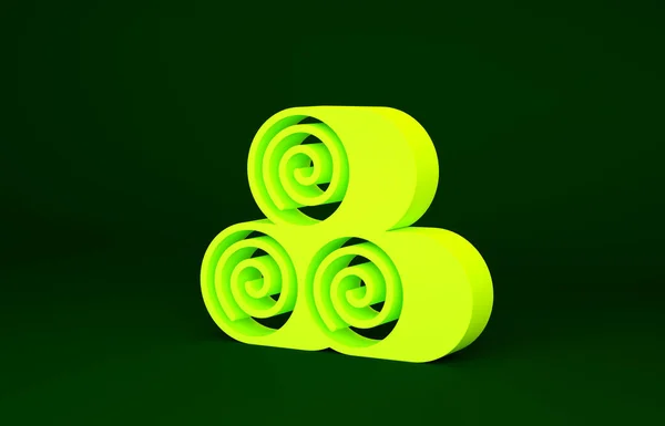 Rollo amarillo de icono de heno aislado sobre fondo verde. Concepto minimalista. 3D ilustración 3D render — Foto de Stock