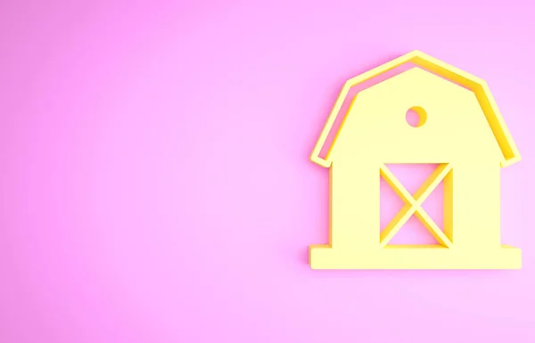 Sárga Farm ház ikon elszigetelt rózsaszín háttérrel. Minimalizmus koncepció. 3d illusztráció 3D render — Stock Fotó