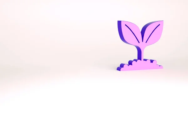 Icône Plante Violette isolée sur fond blanc. Semence et semis. Panneau des feuilles. Feuille nature. Concept de minimalisme. Illustration 3D rendu 3D — Photo
