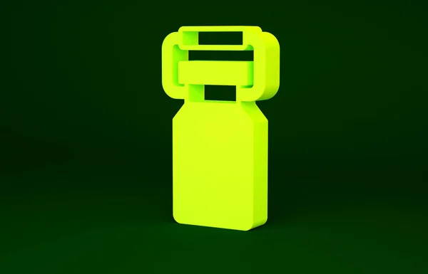 Sárga doboz tartály tej ikon izolált zöld alapon. Minimalizmus koncepció. 3d illusztráció 3D render — Stock Fotó