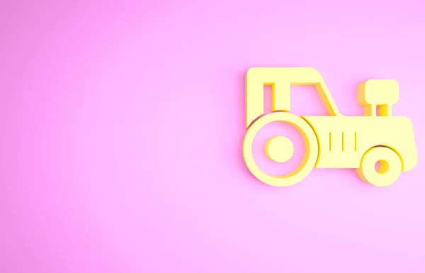 Gele Tractor pictogram geïsoleerd op roze achtergrond. Minimalisme concept. 3d illustratie 3D renderen — Stockfoto