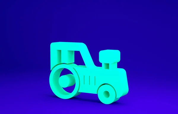 Icono del tractor verde aislado sobre fondo azul. Concepto minimalista. 3D ilustración 3D render —  Fotos de Stock