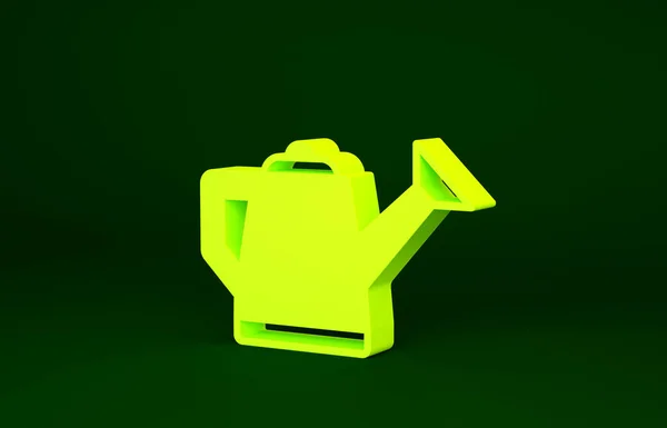 Icono de la lata de riego amarillo aislado sobre fondo verde. Símbolo de riego. Concepto minimalista. 3D ilustración 3D render —  Fotos de Stock