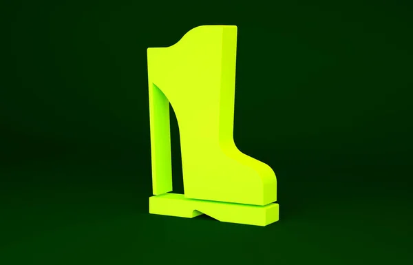 Żółta wodoodporna gumowa ikona obuwia izolowana na zielonym tle. Żelki do deszczowej pogody, wędkowania, ogrodnictwa. Koncepcja minimalizmu. Ilustracja 3D 3D renderowania — Zdjęcie stockowe