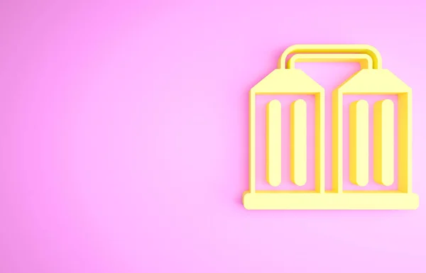 Geel Graanpictogram geïsoleerd op roze achtergrond. Silo met graan, lift, graanschuur, fabriek. Pakhuis van graangewassen. Minimalisme concept. 3d illustratie 3D renderen — Stockfoto