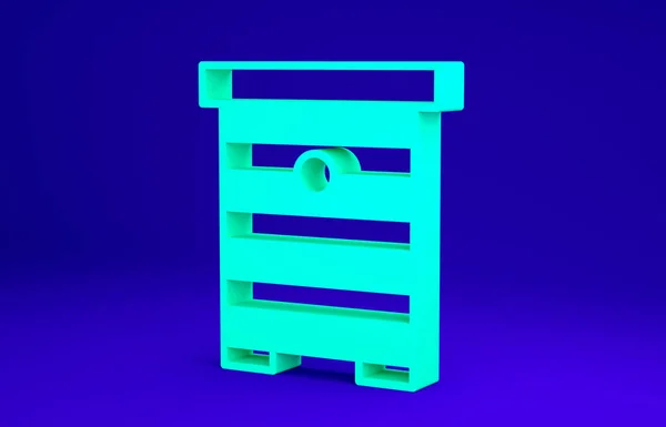 Zelený úl pro včely ikona izolované na modrém pozadí. Symbol úlu. Včelařství a včelařství. Sladké přírodní jídlo. Minimalismus. 3D ilustrace 3D vykreslení — Stock fotografie