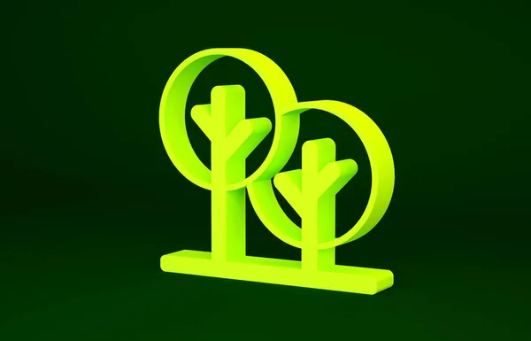 Sárga fa ikon elszigetelt zöld háttérrel. Erdőszimbólum. Minimalizmus koncepció. 3d illusztráció 3D render — Stock Fotó