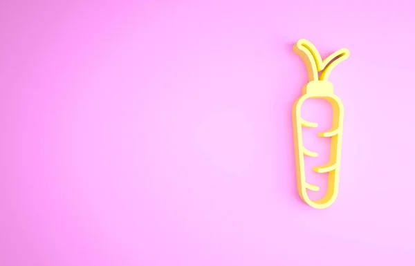 Icona della carota gialla isolata su sfondo rosa. Concetto minimalista. Illustrazione 3d rendering 3D — Foto Stock
