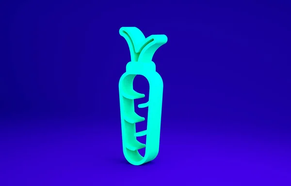 녹색 홍당무 아이콘은 파란 배경에 분리되어 있습니다. 미니멀리즘의 개념입니다. 3d 삽화 3D 렌더링 — 스톡 사진