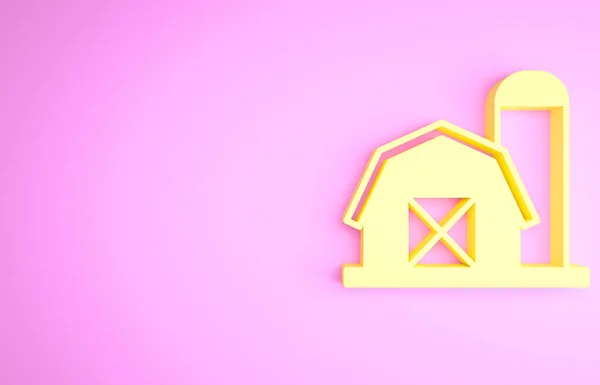 Ícone de casa Yellow Farm isolado no fundo rosa. Conceito de minimalismo. 3D ilustração 3D render — Fotografia de Stock