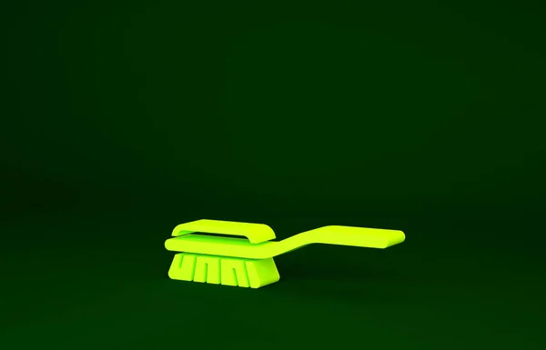 Brosse à cheveux jaune pour chien et chat icône isolé sur fond vert. Brosse pour fourrure d'animal. Accessoire pour animaux. Concept de minimalisme. Illustration 3D rendu 3D — Photo