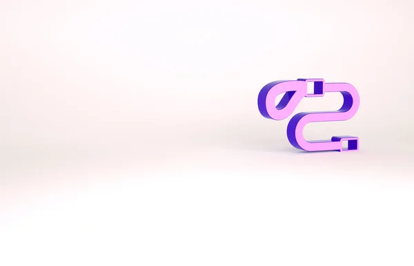 Фиолетовый выдвижной шнур поводок с карабином значок изолирован на белом фоне. Собачий свинец. Животные аксессуар для прогулок на открытом воздухе. Концепция минимализма. 3D-рендеринг — стоковое фото
