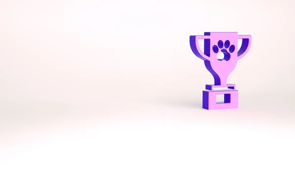 Lila Kisállat díj szimbólum ikon elszigetelt fehér alapon. Medál kutya lábnyommal, mint kisállat kiállítás győztes koncepció. Minimalizmus koncepció. 3d illusztráció 3D render — Stock Fotó