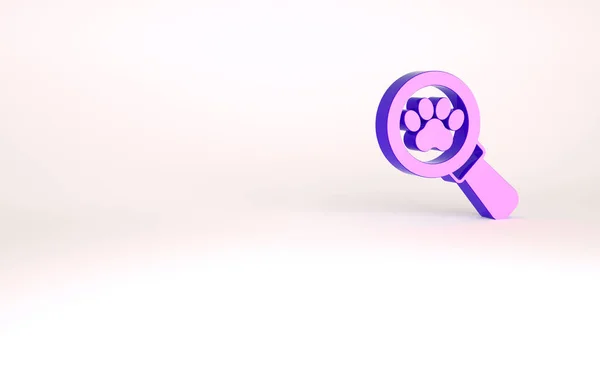 Icona simbolo clinica veterinaria viola isolato su sfondo bianco. Insegna all'ospedale. Stilizzato cane stampa zampa o gatto. Segnale di pronto soccorso per animali. Concetto minimalista. Illustrazione 3d rendering 3D — Foto Stock