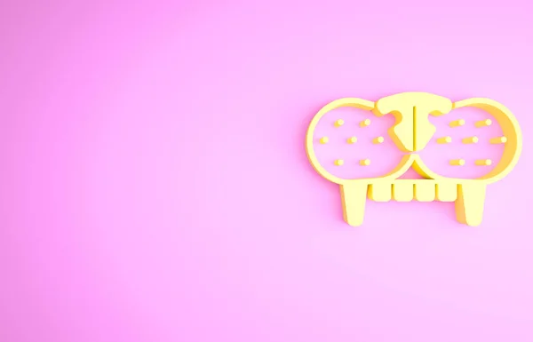 Yellow Cat tooth icon isolated on pink background. Minimalism concept. 3d illustration 3D render — ストック写真