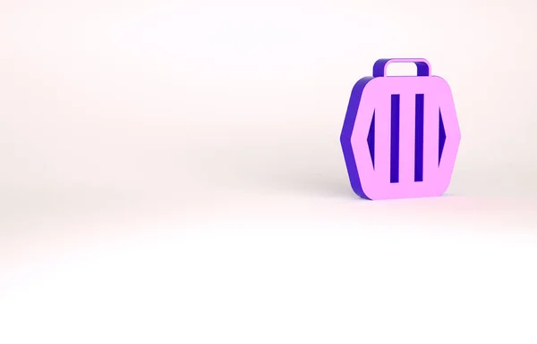 Фиолетовый питомец нести значок корпуса, выделенный на белом фоне. Носитель для животных, собак и кошек. Контейнер для животных. Коробка для перевозки животных. Концепция минимализма. 3D-рендеринг — стоковое фото