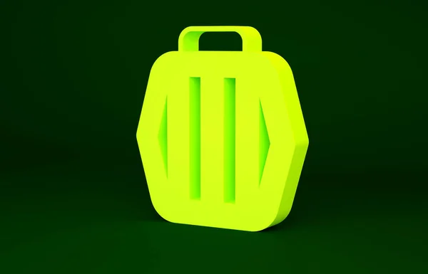 Yellow Pet carry case icon isoliert auf grünem Hintergrund. Transportbehälter für Tiere, Hund und Katze. Behälter für Tiere. Tiertransportbox. Minimalismus-Konzept. 3D Illustration 3D Renderer — Stockfoto