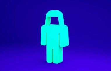 Mavi arka planda izole edilmiş şapka ikonuna sahip yeşil arıcı. Özel koruyucu üniforma. Minimalizm kavramı. 3d illüstrasyon 3B canlandırma