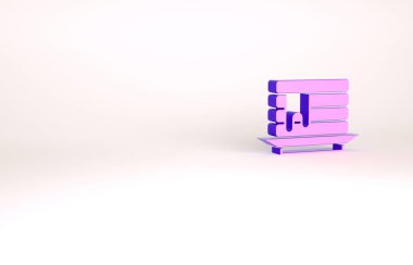 Beyaz zemin üzerinde bal ikonu olan mor krep yığını. Kahvaltı konsepti. Minimalizm kavramı. 3d illüstrasyon 3B canlandırma