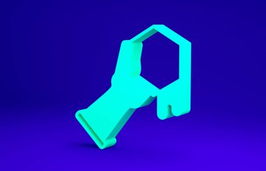Mavi arka planda yeşil bal peteği ve el simgesi izole edildi. Bal hücrelerinin sembolü. Tatlı doğal yemek. Minimalizm kavramı. 3d illüstrasyon 3B canlandırma