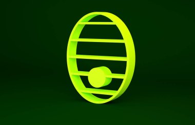 Yeşil arka planda izole edilmiş arılar için sarı kovan. Arı kovanı sembolü. Apiary ve arı yetiştiriciliği. Tatlı doğal yemek. Minimalizm kavramı. 3d illüstrasyon 3B canlandırma