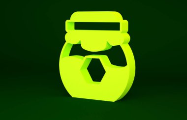 Yeşil arka planda izole edilmiş sarı kavanoz bal ikonu. Yiyecek bankası. Tatlı doğal gıda sembolü. Minimalizm kavramı. 3d illüstrasyon 3B canlandırma