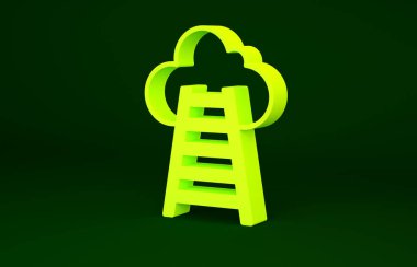 Yeşil zemin üzerinde bitiş bayrağı simgesi olan sarı merdiven. Kariyer gelişimi konsepti. İş geliştirme kavramı. Minimalizm kavramı. 3d illüstrasyon 3B canlandırma