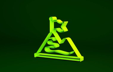 Sarı Dağlar ve yeşil arka planda izole edilmiş bayrak simgesi. Zaferin ya da başarının sembolü. Gol başarısı. Minimalizm kavramı. 3d illüstrasyon 3B canlandırma