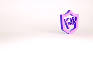 Beyaz arkaplanda izole edilmiş bayrak simgesi olan Mor Kalkan. Zafer, kazanmak ve zorluk konseptini fethetmek. Minimalizm kavramı. 3d illüstrasyon 3B canlandırma