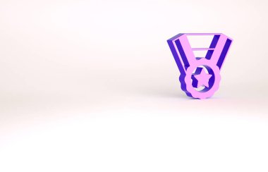 Mor Madalya simgesi beyaz arkaplanda izole edildi. Kazanan sembol. Minimalizm kavramı. 3d illüstrasyon 3B canlandırma