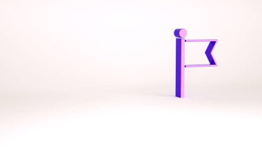 Beyaz arkaplanda Mor Bayrak simgesi izole edildi. Zafer, kazanmak ve zorluk konseptini fethetmek. Minimalizm kavramı. 3d illüstrasyon 3B canlandırma