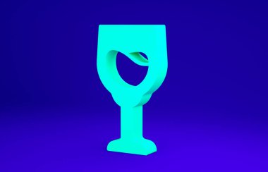 Mavi arka planda izole edilmiş yeşil şarap cam ikonu. Şarap kadehi işareti. Minimalizm kavramı. 3d illüstrasyon 3B canlandırma