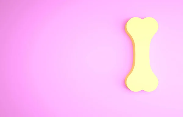 Icono de hueso de perro amarillo aislado sobre fondo rosa. Mascotas símbolo de comida. Concepto minimalista. 3D ilustración 3D render —  Fotos de Stock