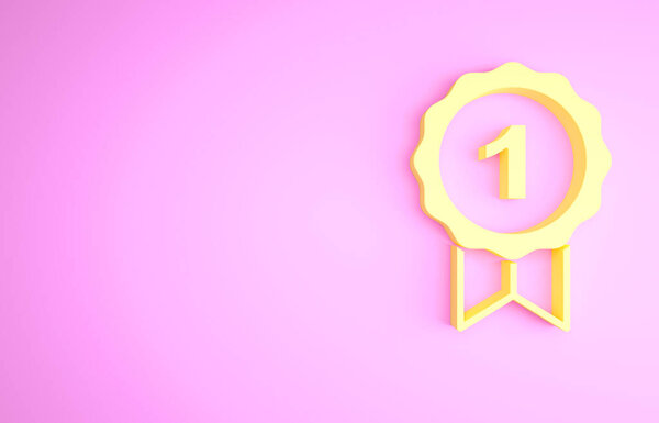 Yellow Dog award symbol icon isolated on pink background. Medal with dog footprint as pets exhibition winner concept. Minimalism concept. 3d illustration 3D render