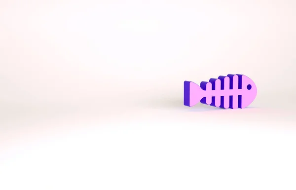 Фиолетовый значок скелета рыбы выделен на белом фоне. Знак рыбьей кости. Концепция минимализма. 3D-рендеринг — стоковое фото