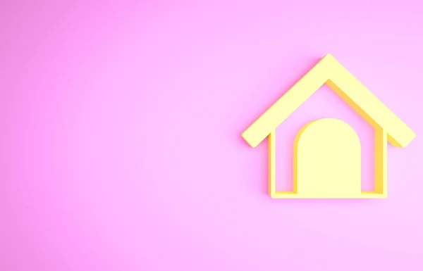 노란 개의 집 아이콘은 핑크 색 배경에 분리되어 있습니다. 개 개집이야. 미니멀리즘의 개념입니다. 3d 삽화 3D 렌더링 — 스톡 사진