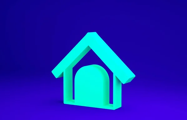 Ikon rumah Green Dog terisolasi pada latar belakang biru. Anjing kennel. Konsep minimalisme. Tampilan 3D ilustrasi 3d — Stok Foto