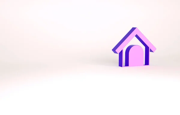 Иконка фиолетового домика на белом фоне. Собачий питомник. Концепция минимализма. 3D-рендеринг — стоковое фото