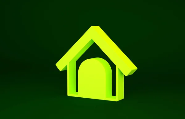 Yellow Dog House icoon geïsoleerd op groene achtergrond. Hondenkennel. Minimalisme concept. 3d illustratie 3D renderen — Stockfoto