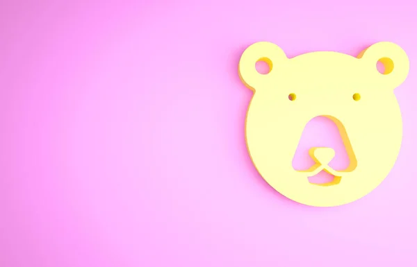 Yellow Bear head icon isolated on pink background. Minimalism concept. 3d illustration 3D render — Stock Photo, Image